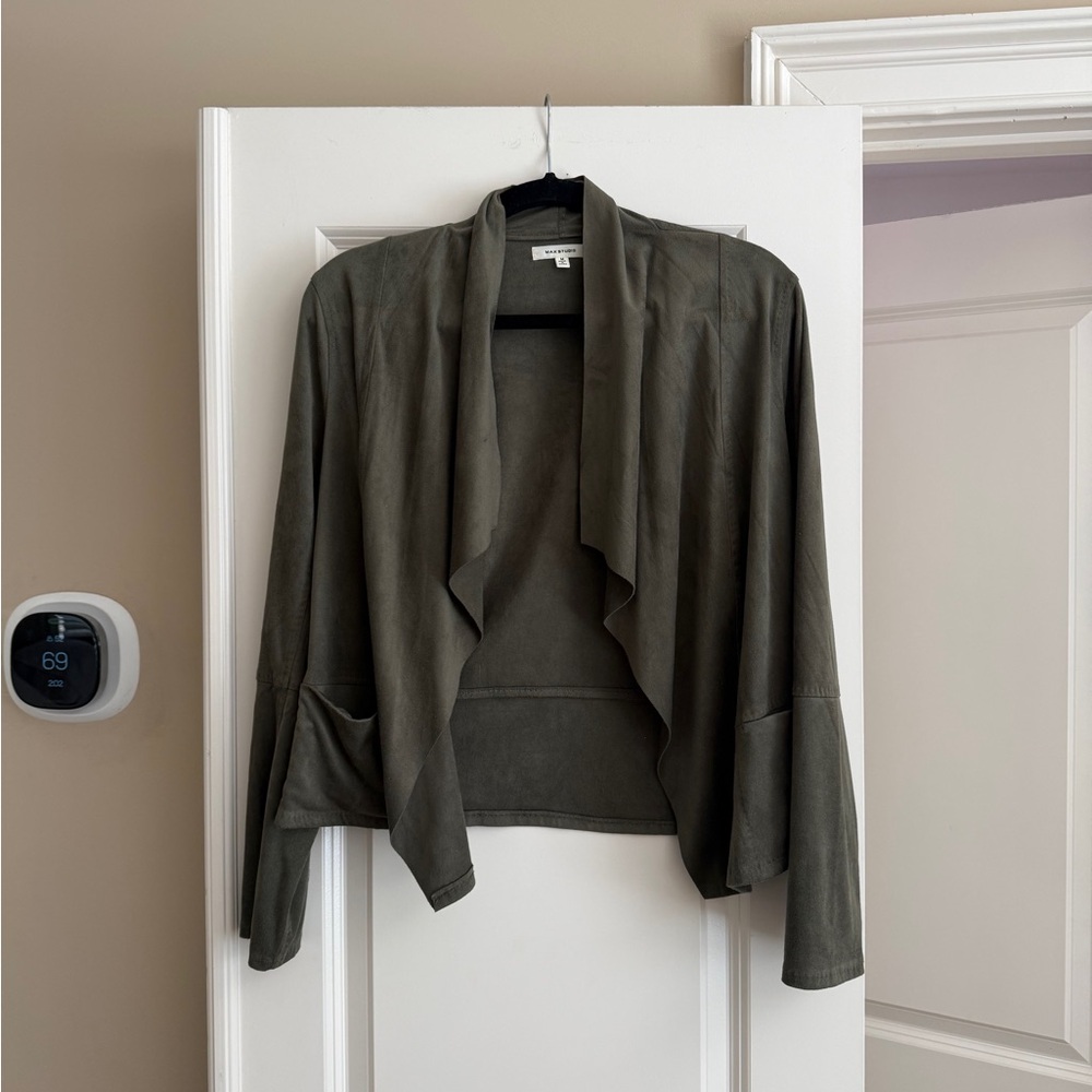 Max Studio Olive Draped Open Front Jacket Lightwe… - image 1